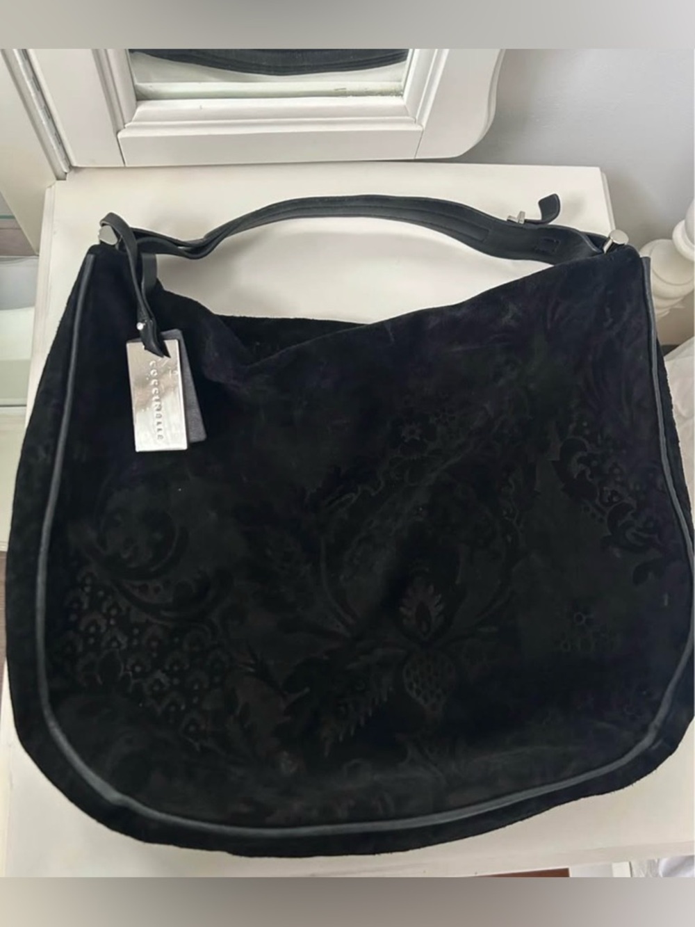 Coccinelle Black Suede Shoulder Hobo Bag